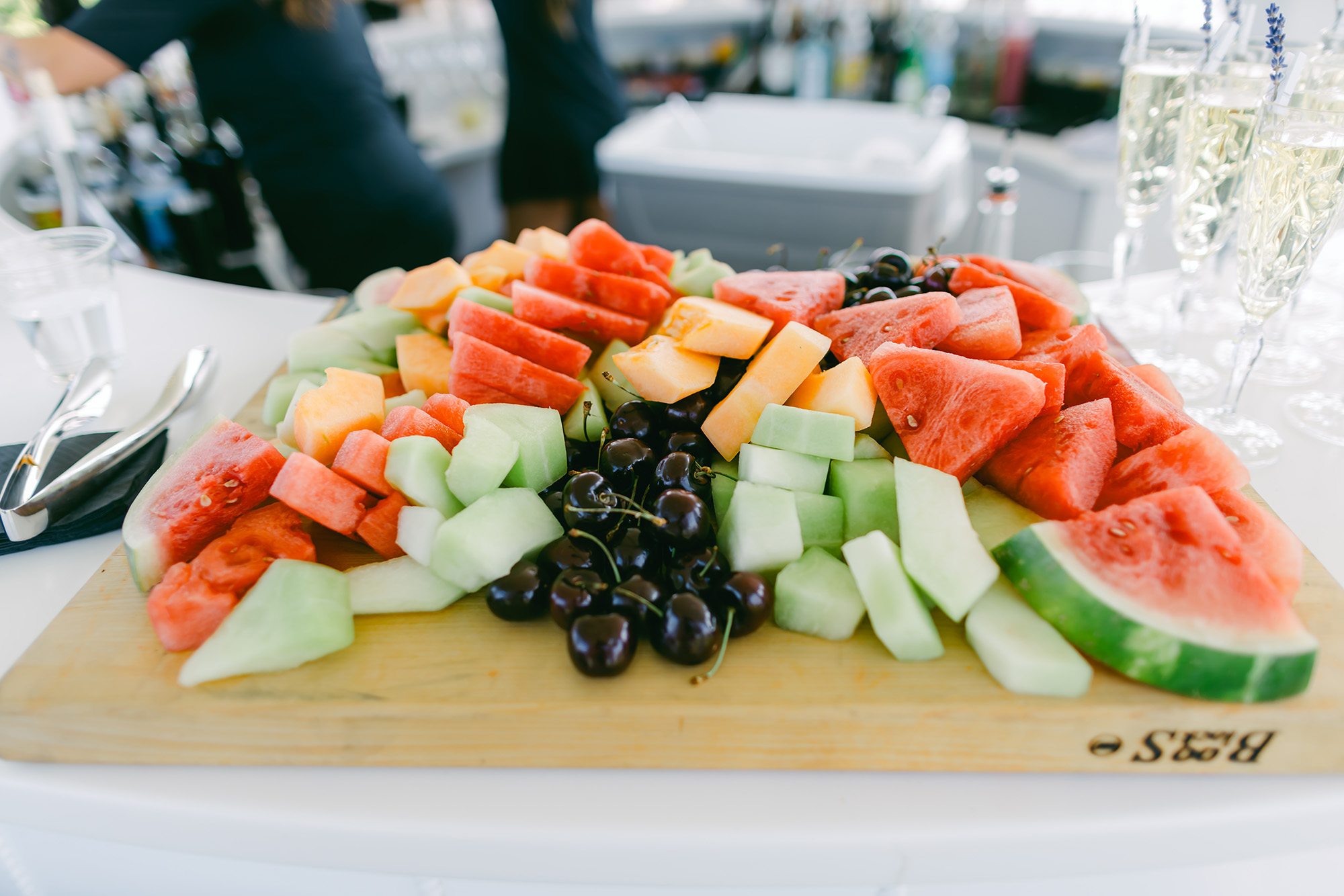 meg & randy fruit platter at bay view wedding cocktail hour