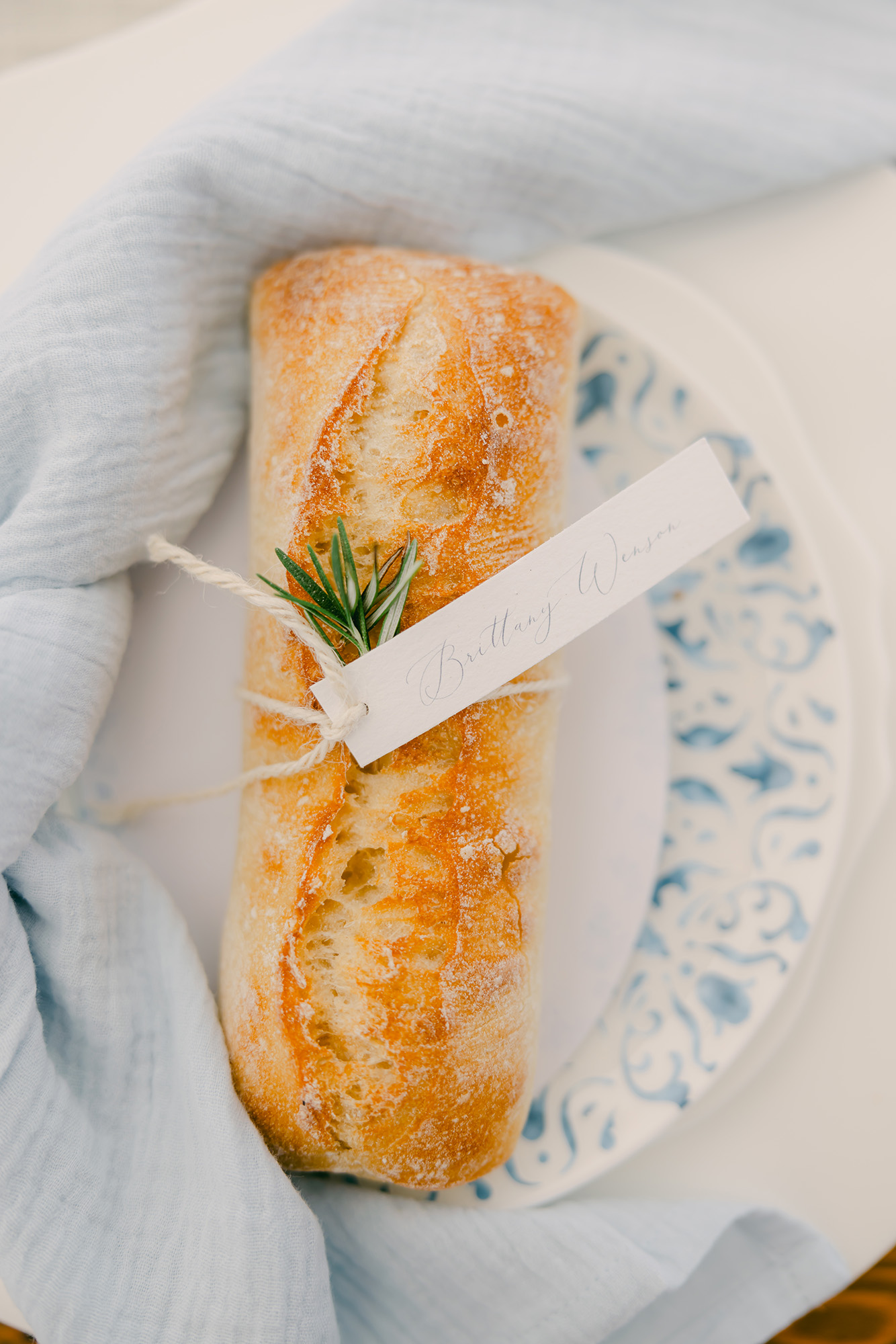 bread with name tags for meg & randy big day at bay view wedding